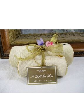 Victoria's Secret Vintage Cream Quilted Cosmetic Pouches